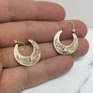 14k Real Yellow Gold Flat Basket Hoop earrings 3/4''  2.70gr